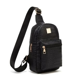 BLACK  Crocodile Embossed Chest Bag, Stylish Faux Leather Crossbody